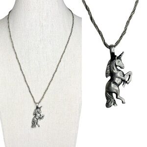 Vintage Pewter Unicorn Pendant Necklace